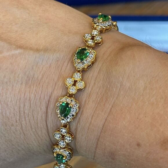 Jacqueline Kennedy Camrose & Kross JBK Gold Tone & Faux Emerald Bracelet 8” Box - Picture 3 of 11